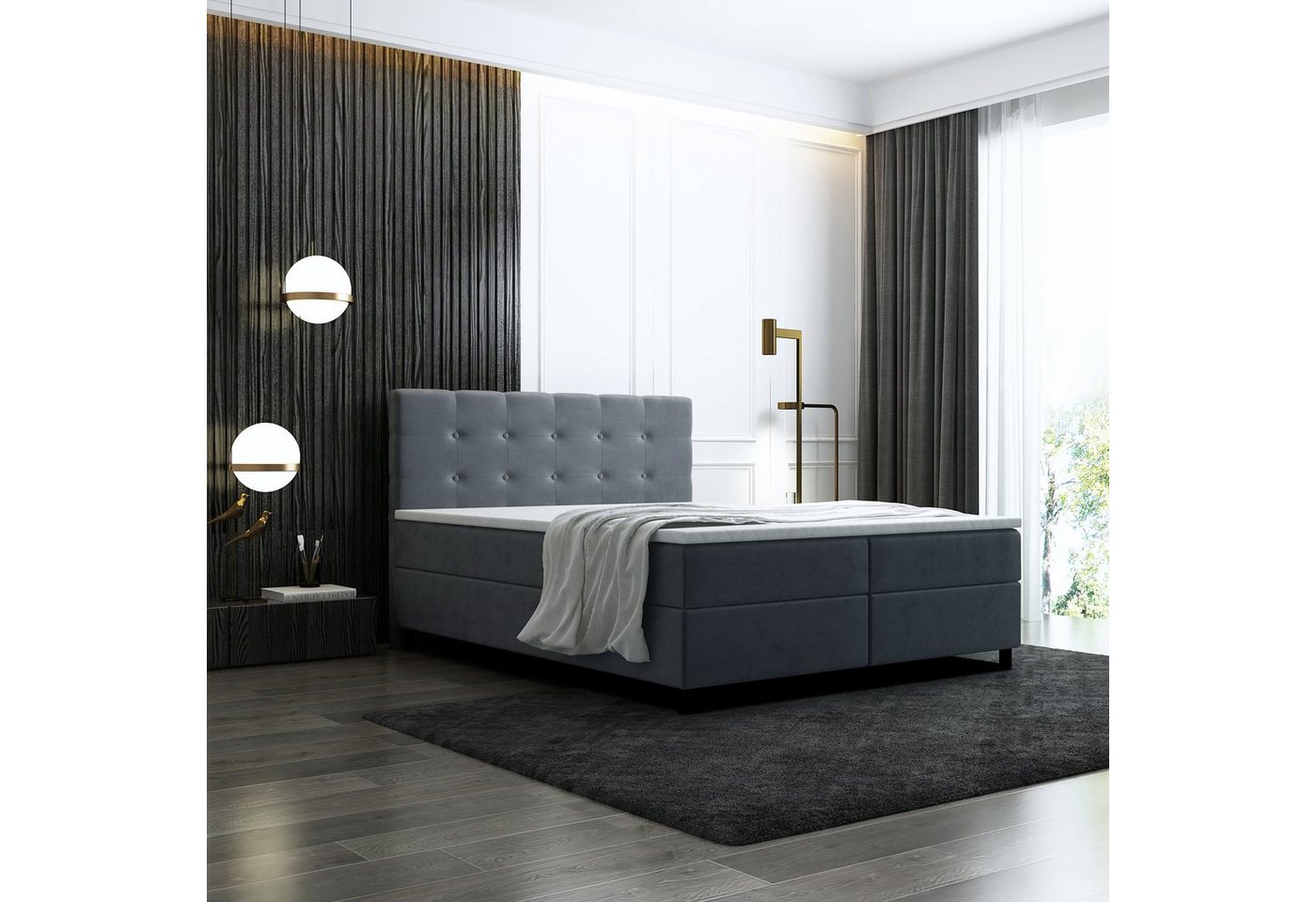 Unique Home Boxspringbett Boxspringbett GM-FA-2,mit 2 Bettkasten und Topper.Schlaffläche wählbar, Farbe wählbar von Unique Home