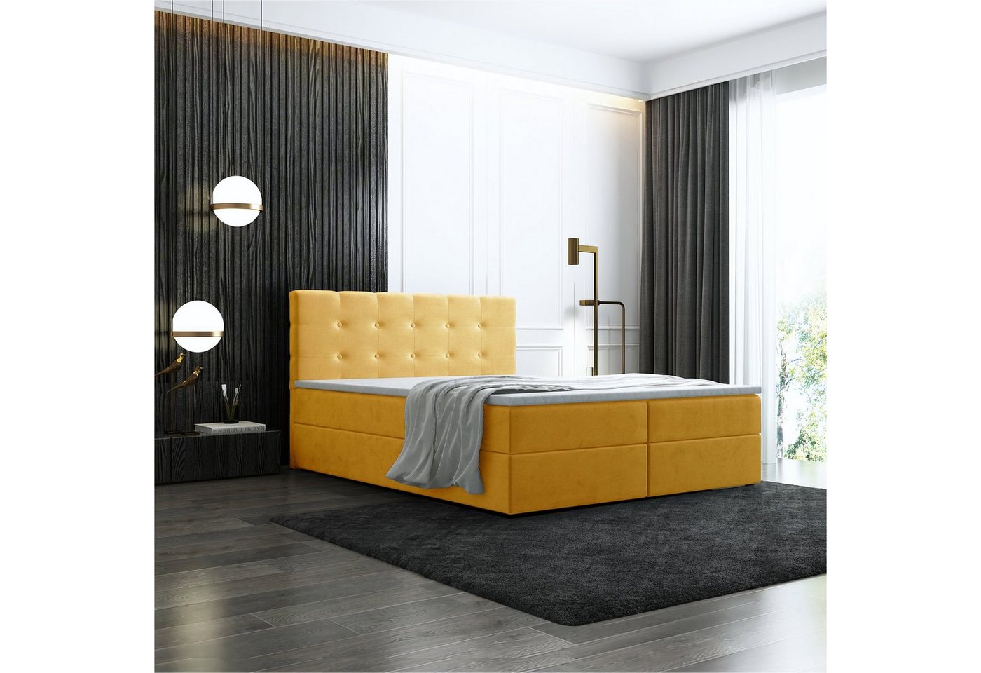 Unique Home Boxspringbett Boxspringbett GM-FA mit 2 Bettkasten und Topper. Schlaffläche wählbar, Farbe wählbar von Unique Home