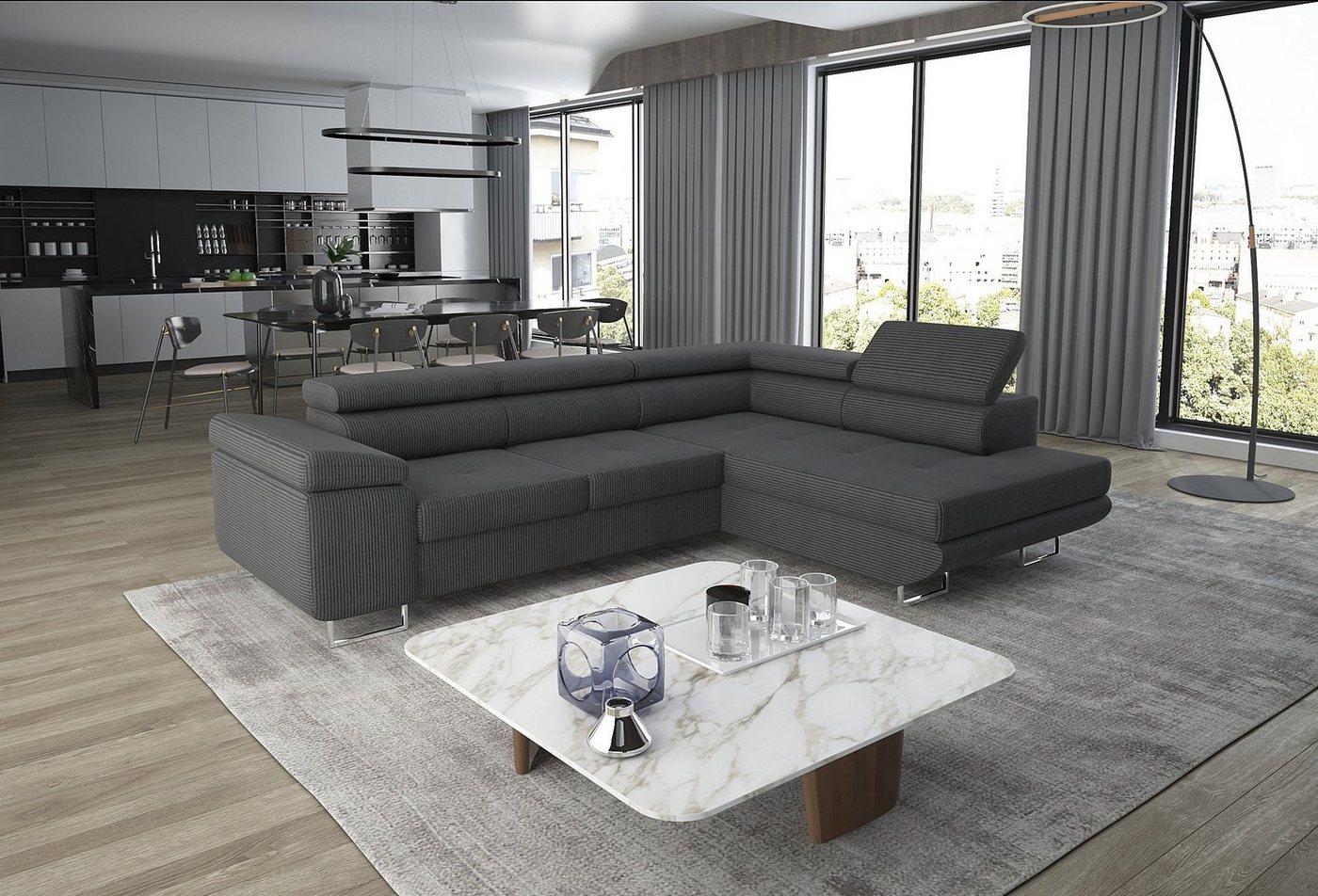 Unique Home Ecksofa Ecksofa GM-AST-Poso mit Schlaffunktion, Bettkasten, Verstellbare Kopfstütze, Farbe wählbar von Unique Home