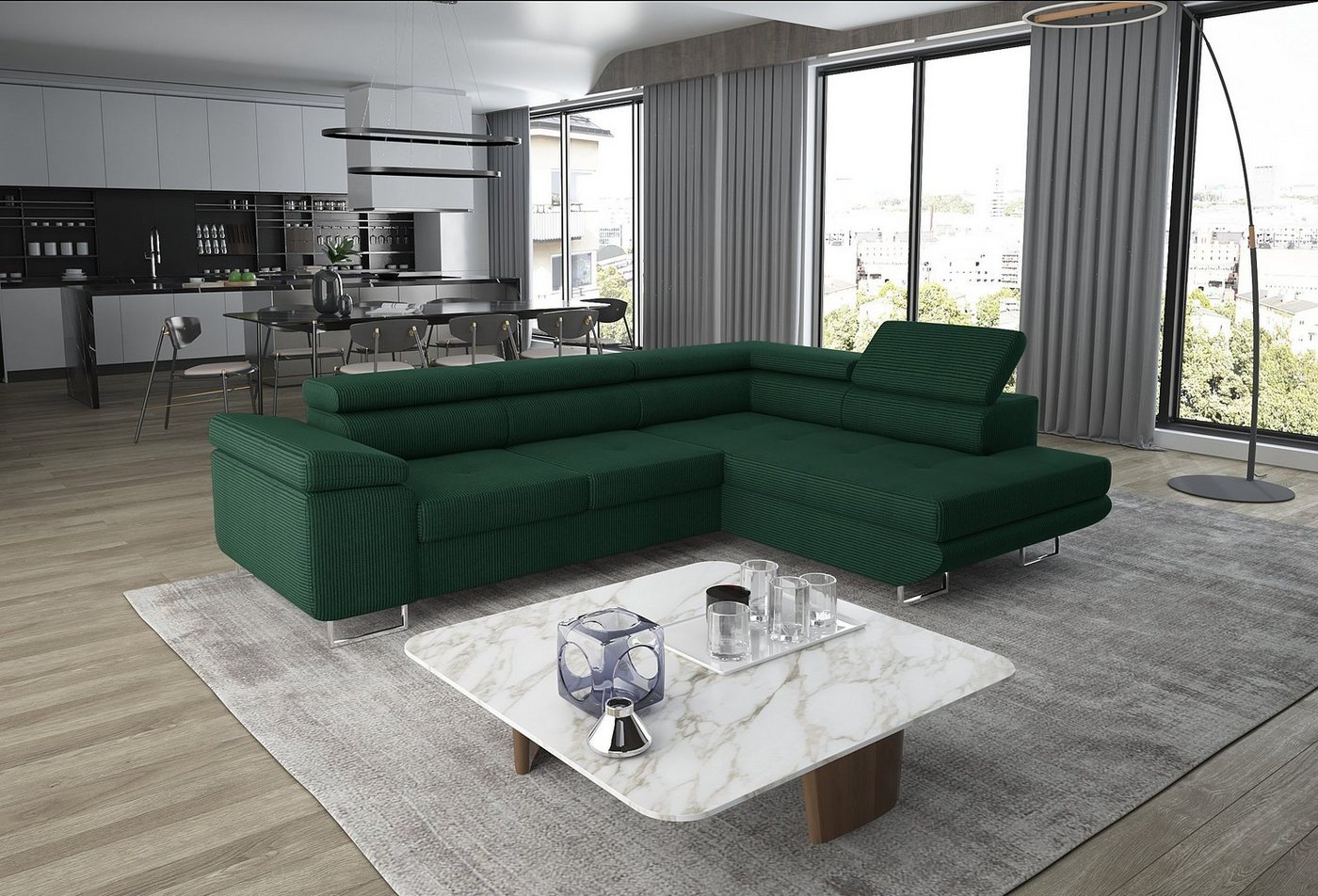 Unique Home Ecksofa Ecksofa GM-AST-Poso mit Schlaffunktion, Bettkasten, Verstellbare Kopfstütze, Farbe wählbar von Unique Home