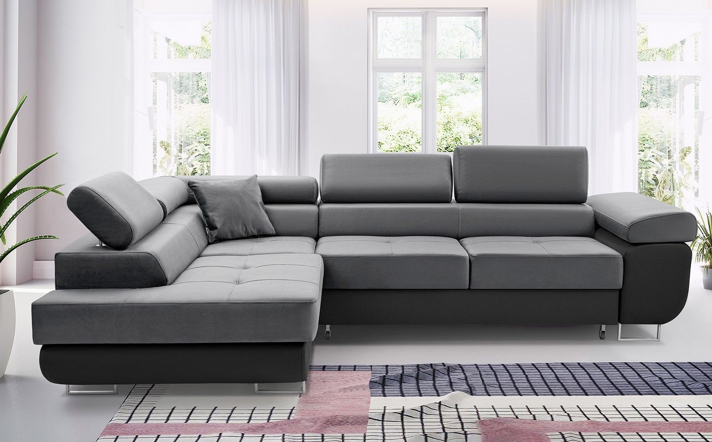 Unique Home Ecksofa Ecksofa GM-AST mit Schlaffunktion, Bettkasten, Verstellbare Kopfstütze, Farbe wählbar von Unique Home