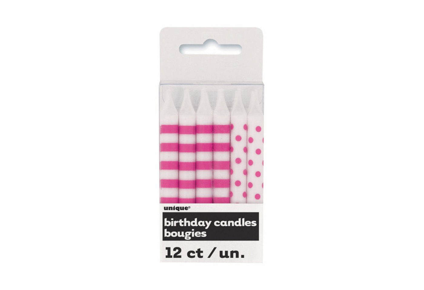Unique Industries Inc. Geburtstagskerze Kerzen Dots&Stripes 12Stk PINK von Unique Industries Inc.