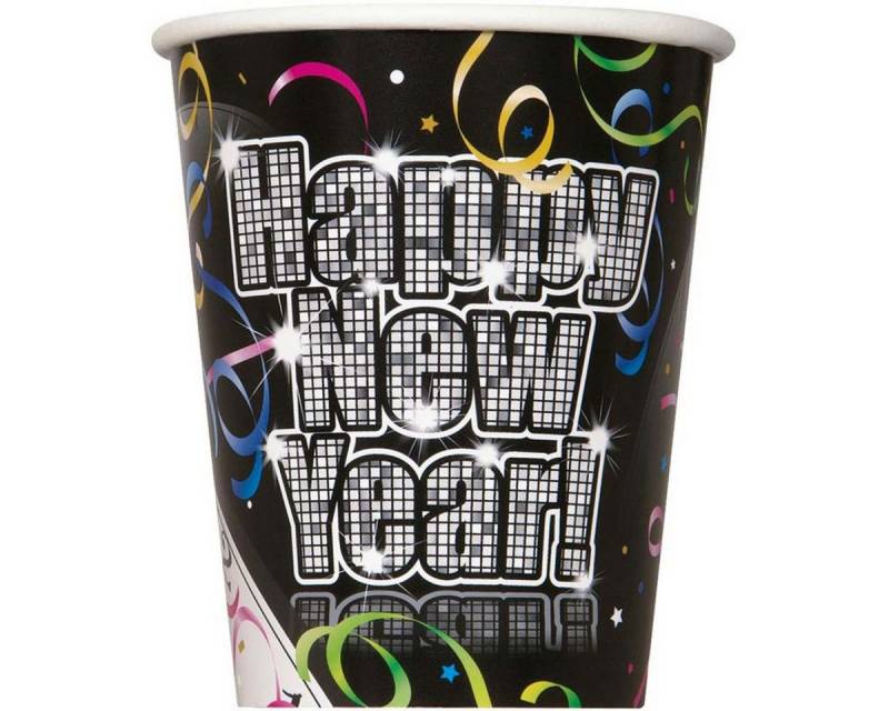 Unique Industries Inc. Einwegbecher Pappbecher Countdown to New Years 266ml/8Stk., 100% Papier, Pappe von Unique Industries Inc.