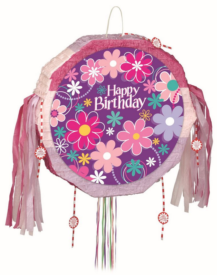Unique Industries Inc. Pinata Pinata Happy Birthday Blumen mit Ziehbändchen, 46 von Unique Industries Inc.