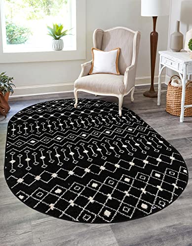 Unique Loom Alaoui Tribal Trellis Collection Teppich, oval, 25,4 x 25,4 cm, Schwarz und Weiß von Unique Loom