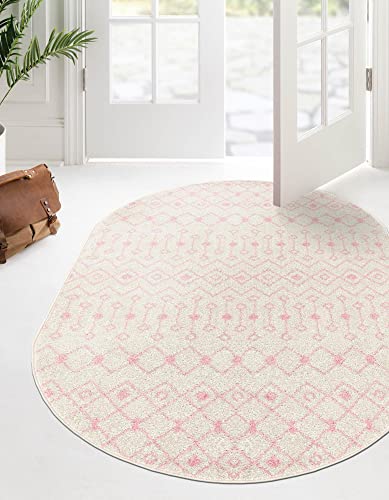 Unique Loom Alaoui Tribal Trellis Collection Teppich, oval, elfenbeinfarben und rosa, 1,5 m x 2,4 m von Unique Loom