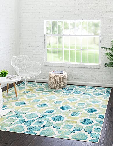 Unique Loom Azalea Collection Area Rug - Dodd (Square 7' 10" x 7' 10", White/Green) von Unique Loom
