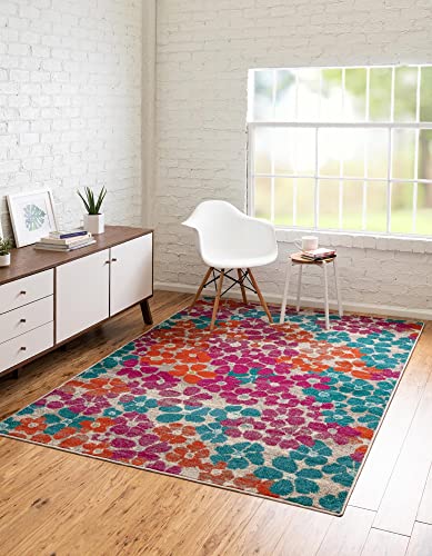 Unique Loom Azalea Collection Area Rug - Encore (Rectangular 10' 0" x 14' 0", Turquoise/Pink) von Unique Loom