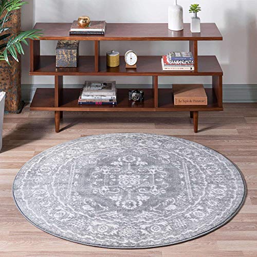 Unique Loom Boston Collection Traditional Border Vintage Round Rug (7' 10 x 7' 10), Gray/Ivory von Unique Loom