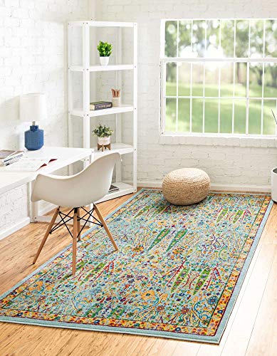 Unique Loom Calypso Collection Bright Colors Geometric Border Aqua/Gold Area Rug (7' 10 x 10' 0) von Unique Loom