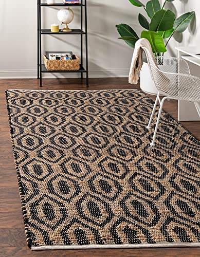 Unique Loom Chindi Jute Collection Modern Border Casual Black Area Rug (9' 0 x 12' 0) von Unique Loom