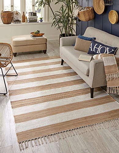 Unique Loom Chindi Rag Collection Hand Woven Striped Natural Fibers Beige Area Rug (10' 0 x 14' 0) von Unique Loom