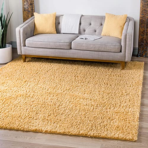 Unique Loom Davos Shag Collection Contemporary Soft Cozy Solid Shag Sunglow Square Rug (7' 0 x 7' 0) von Unique Loom