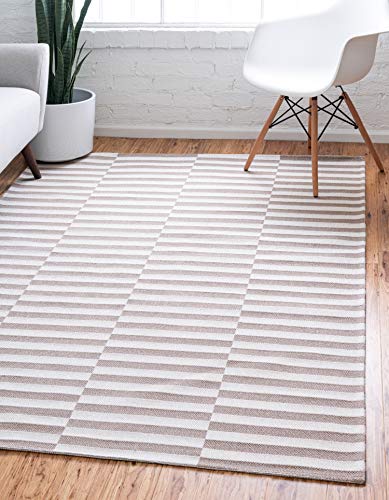 Unique Loom Decatur Collection Striped Geometric Contemporary Taupe/Ivory Area Rug (8' 5 x 11' 4) von Unique Loom
