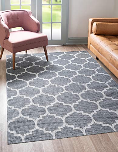 Unique Loom Decatur Collection Trellis Geometric Contemporary Dark Gray/Ivory Area Rug (6' 4 x 9' 0) von Unique Loom