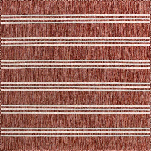 Unique Loom Jill Zarin Outdoor Collection Casual Striped Rust Red/Ivory Square Rug (7' 10 x 7' 10) von Unique Loom