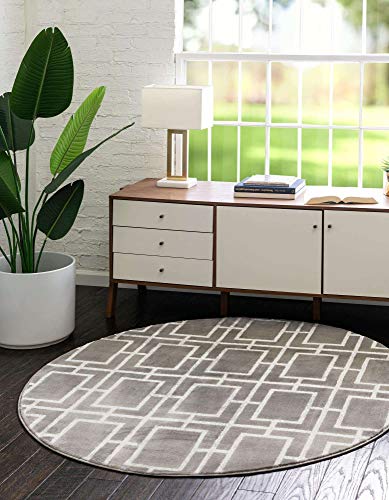 Unique Loom Marilyn Monroe Glam Collection Textured Geometric Trellis Gray/Silver Round Rug (7' 10 x 7' 10) von Unique Loom