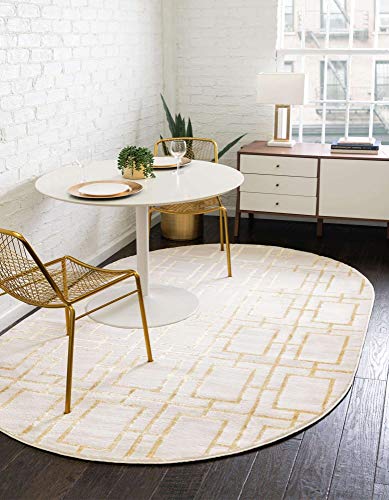 Unique Loom Marilyn Monroe Glam Collection Textured Geometric Trellis White/Gold Oval Rug (5' 3 x 8' 0) von Unique Loom