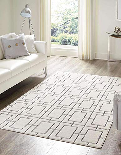 Unique Loom Marilyn Monroe Glam Collection Textured Geometric Trellis White/Silver Area Rug (10' 0 x 13' 0) von Unique Loom