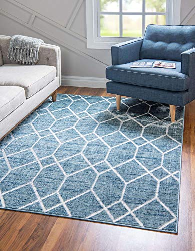Unique Loom Matrix Trellis Collection Modern Geometric Lattice Blue/Ivory Area Rug (9' 10 x 14' 0) von Unique Loom
