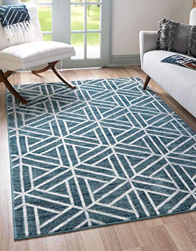 Unique Loom Matrix Trellis Collection Modern Triangular Lattice Blue/Ivory Area Rug (6' 0 x 9' 0) von Unique Loom
