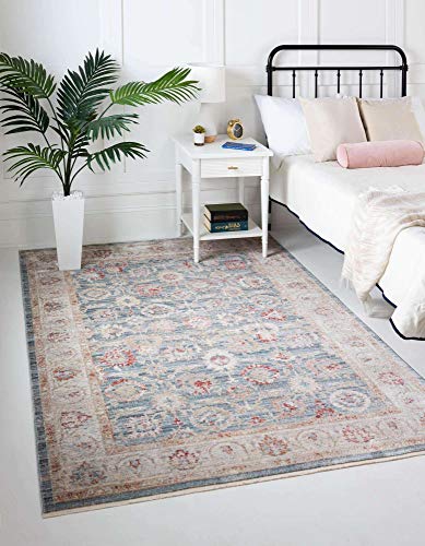 Unique Loom Noble Collection Traditional Floral Border Area Rug, 5' 0 x 8' 0 Rectangle, Blue/Gold von Unique Loom