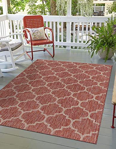 Unique Loom Outdoor Trellis Kollektion, Lässiger marokkanischer Gitter- Übergangs - Teppich, für Innen & Außenbereich, Flachgewebt, Rost Rot (213 x 305 cm) von Unique Loom