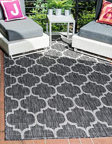 Unique Loom Outdoor Trellis Kollektion, Lässiger marokkanischer Gitter- Übergangs - Teppich, für Innen & Außenbereich, Flachgewebt, Schwarz (213 x 305 cm) von Unique Loom