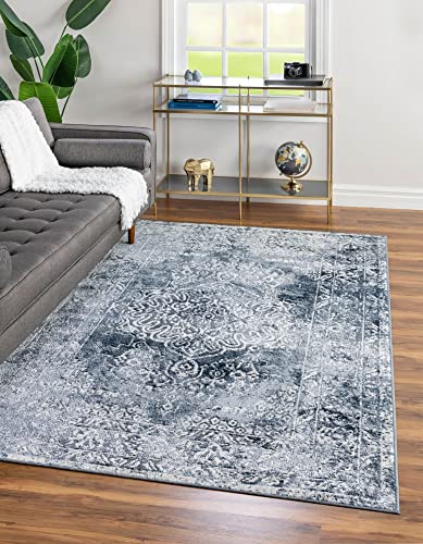 Unique Loom Oxford Collection Traditional Medallion Blue/Ivory Area Rug (4' 0 x 6' 0) von Unique Loom
