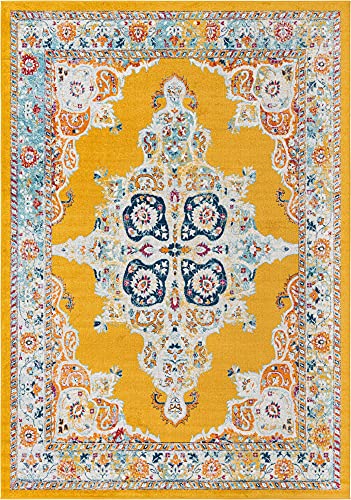 Unique Loom Parker Collection Colorful Medallion Yellow/Beige Area Rug (10' 0 x 14' 0) von Unique Loom