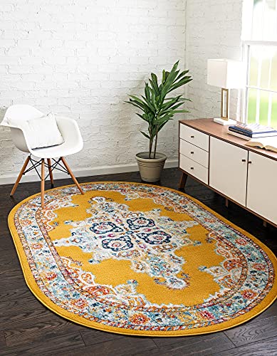 Unique Loom Parker Collection Colorful Medallion Yellow/Beige Oval Rug (7' 10 x 10' 0) von Unique Loom