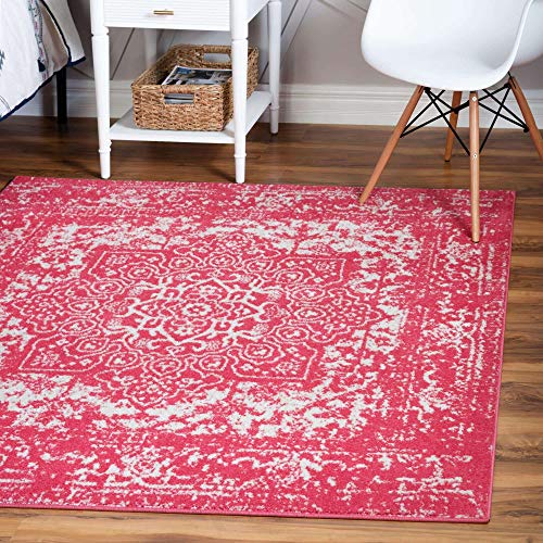Unique Loom Richmond Collection Medallion Overdyed Oriental Transitional Pink Square Rug (7' 10 x 7' 10) von Unique Loom