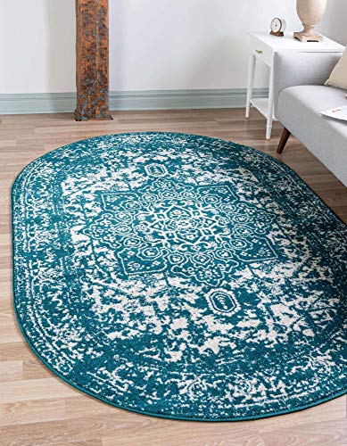 Unique Loom Richmond Collection Medallion Overdyed Oriental Transitional Turquoise Oval Rug (7' 10 x 10' 0) von Unique Loom