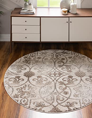 Unique Loom Rushmore Collection Classic Traditional White Tone Textured Intricate Design Area Rug, 7' 10 x 7' 10 Round, Tan/Beige Unique Loom Rushmore Collection Classic Traditional White Tone Textured Intricate Design Area Rug, 7' 10 x 7' 10 Round, Tan/Beige von Unique Loom