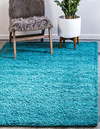 Unique Loom Solo Solid Shag Kollektion Moderner Plüsch-Hochflor Teppich, Aqua Blau, 152 x 244 cm von Unique Loom