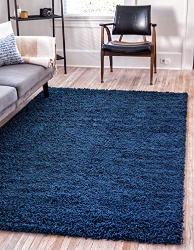 Unique Loom Solo Solid Shag Kollektion Moderner Plüsch-Hochflor Teppich, Marineblau, 100x160 von Unique Loom