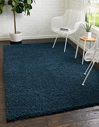 Unique Loom Solo Solid Shag Kollektion Moderner Plüsch-Hochflor Teppich, Marineblau, 152 x 244 cm von Unique Loom