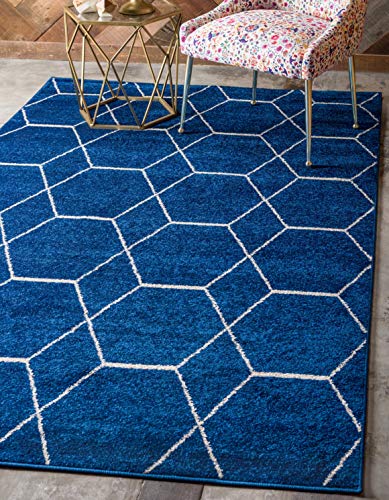 Unique Loom Trellis Frieze Kollektion, Gitteroptik im marokkanischen Stil, geometrischer moderner Teppich, Marineblau, 152 x 244 cm von Unique Loom