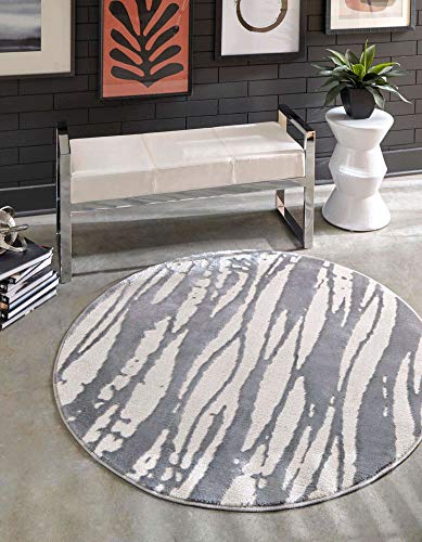 Unique Loom Vince Camuto Collection Collection Modern Abstract Gray/Ivory Round Rug (4' 0 x 4' 0) von Unique Loom