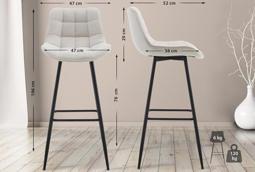 Unique Nature 2er Set Barhocker Dartford – Gepolsterte Tresenhocker mit Rückenlehne, Fußstütze & Metallgestell, wahlweise mit Stoff- oder Samtbezug von Unique Nature