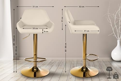 Unique Nature Barhocker Braga – stufenlos höhenverstellbar für Flexible Sitzhöhe – 360° frei drehbar für maximale Beweglichkeit – pflegeleichter Kunstlederbezug von Unique Nature