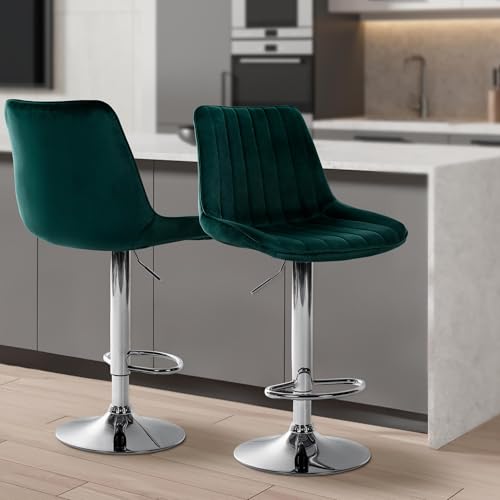 Unique Nature Barhocker Toni Samt – Höhenverstellbarer Barstuhl mit Rückenlehne, 360° Drehfunktion & Metallgestell in Schwarz, Weiß oder Chrom, gepolstert & pflegeleicht von Unique Nature