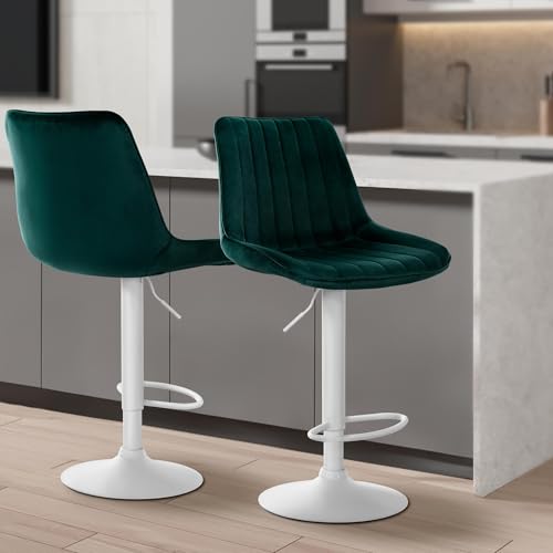 Unique Nature Barhocker Toni mit Samtbezug – Höhenverstellbarer Thekenstuhl mit Rückenlehne, 360° Drehfunktion & Metallgestell in Schwarz, Weiß oder Chrom von Unique Nature