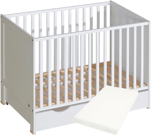 Unique Nature Basic Babybett weiß 120x60 cm mit Matratze – stabiles Kinderbett aus Massivholz & MDF, höhenverstellbar, herausnehmbare Sprossen, EN-Sicherheitsnorm, Außenmaß 123x65x87 cm Unique Nature Basic Babybett weiß 120x60 cm mit Matratze – stabiles Kinderbett aus Massivholz & MDF, höhenverstellbar, herausnehmbare Sprossen, EN-Sicherheitsnorm, Außenmaß 123x65x87 cm von Unique Nature