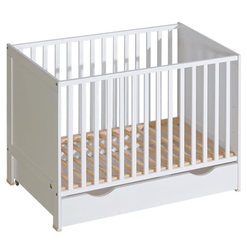 Unique Nature Basic Babybett weiß 120x60 cm mit Schublade & Matratze – stabiles Kinderbett aus Massivholz & MDF, höhenverstellbar, herausnehmbare Sprossen, EN-Sicherheitsnorm, Außenmaß 123x65x87 cm Unique Nature Basic Babybett weiß 120x60 cm mit Schublade & Matratze – stabiles Kinderbett aus Massivholz & MDF, höhenverstellbar, herausnehmbare Sprossen, EN-Sicherheitsnorm, Außenmaß 123x65x87 cm von Unique Nature