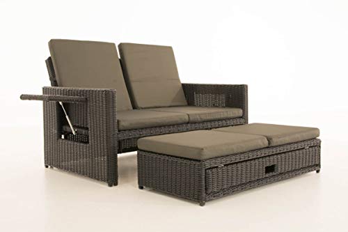 Unique Nature Gartensofa mit Liegefunktion – mit Hocker, klappbaren Ablagen & Verstellbarer Rückenlehne – 2-Sitzer 144x88x88.5 – Polyrattan Aluminium – wetterfest & komfortabel Unique Nature Gartensofa mit Liegefunktion – mit Hocker, klappbaren Ablagen & Verstellbarer Rückenlehne – 2-Sitzer 144x88x88.5 – Polyrattan Aluminium – wetterfest & komfortabel von Unique Nature