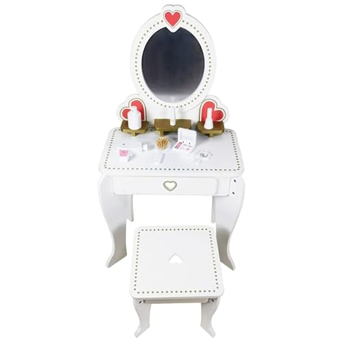 Unique Nature Kinderschminktisch „Isolde“ Holz Weiß/Pink 93x48,5x33 cm mit Spiegel, Stuhl & Zubehör – Schminktisch Kinderzimmer ab 3 Jahren EN71 geprüft von Unique Nature