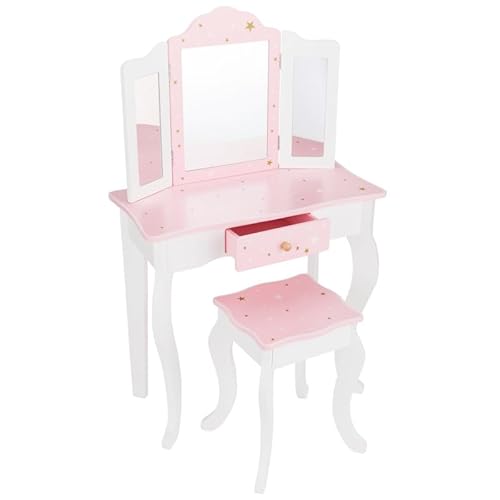 Unique Nature Kinderschminktisch „Sol“ Holz Rosa/Weiß 98,2x60x28,2 cm mit 3 Spiegeln, Schublade & Hocker – Schminktisch Kinderzimmer ab 3 Jahren, EN71 geprüft Unique Nature Kinderschminktisch „Sol“ Holz Rosa/Weiß 98,2x60x28,2 cm mit 3 Spiegeln, Schublade & Hocker – Schminktisch Kinderzimmer ab 3 Jahren, EN71 geprüft von Unique Nature