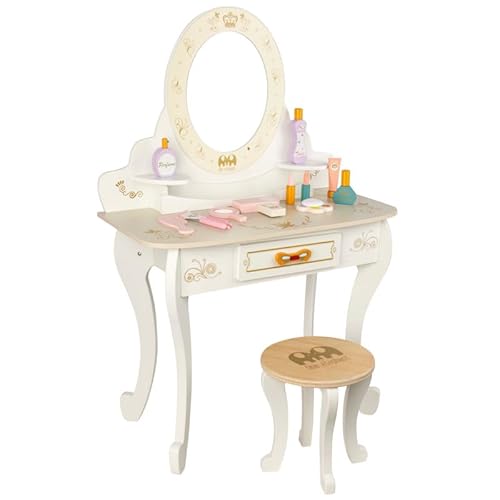 Unique Nature Kinderschminktisch Mia Holz Weiß/Gold 90x60x30 cm mit Spiegel, Schublade & Hocker – Schminktisch Kinderzimmer ab 3 Jahren inkl. Zubehör Unique Nature Kinderschminktisch Mia Holz Weiß/Gold 90x60x30 cm mit Spiegel, Schublade & Hocker – Schminktisch Kinderzimmer ab 3 Jahren inkl. Zubehör von Unique Nature