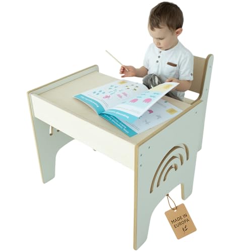 Unique Nature Kinderschreibtisch mit Stuhl aus Holz, Montessori Schreibtisch Set mit Schublade 65x40x55 cm, ergonomischer Lerntisch für Kinderzimmer, sicher & stabil von Unique Nature